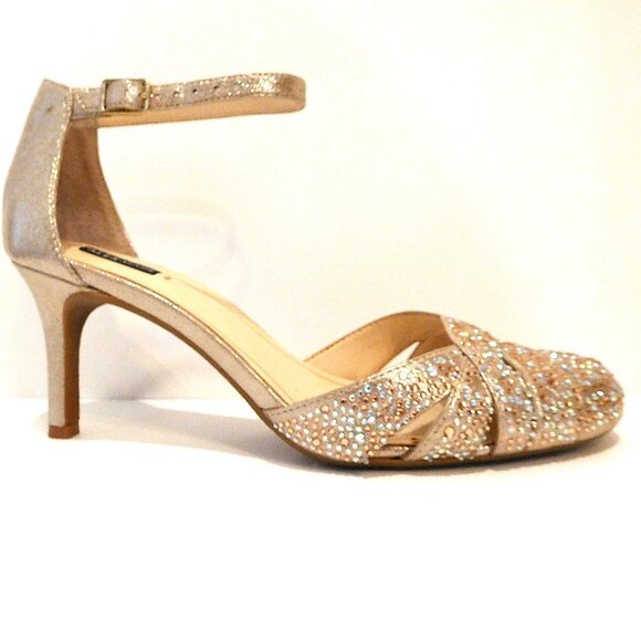Gold/Crystal 3" Ankle Strap Heels - Picture 1 of 4